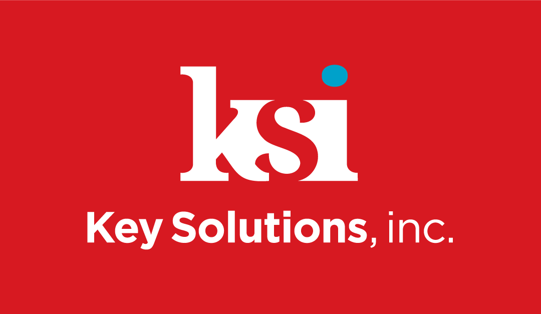key solutions logo in center of red background