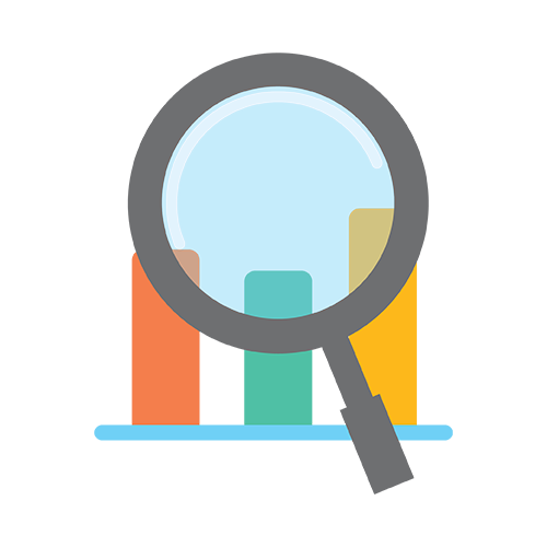 magnifying glass and graphs