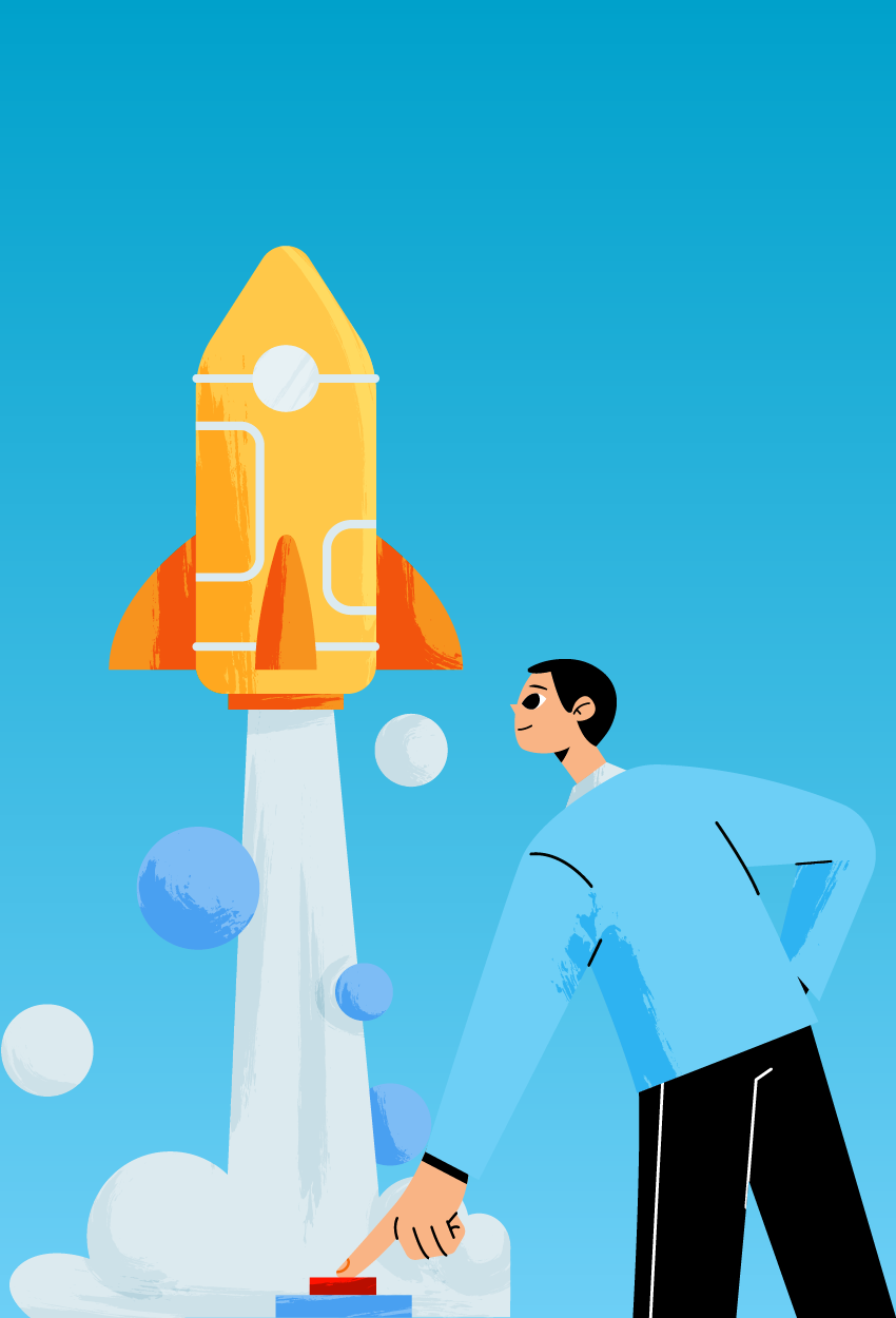 man and rocket graphic