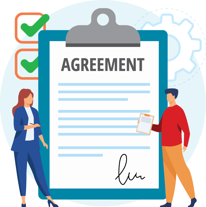 How it Works graphic of a contract and people
